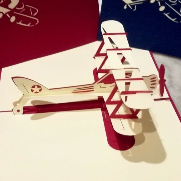 Handmade 3D Pop Up Happy Birthday Baby Shower Plane Card Red - Picture 1 of 3